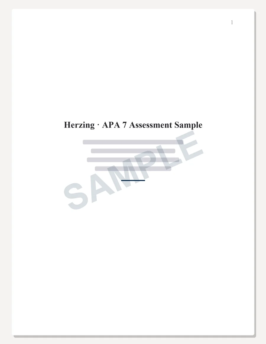 Herzing sample paper preview, APA 7 title page, written to the scoring guide